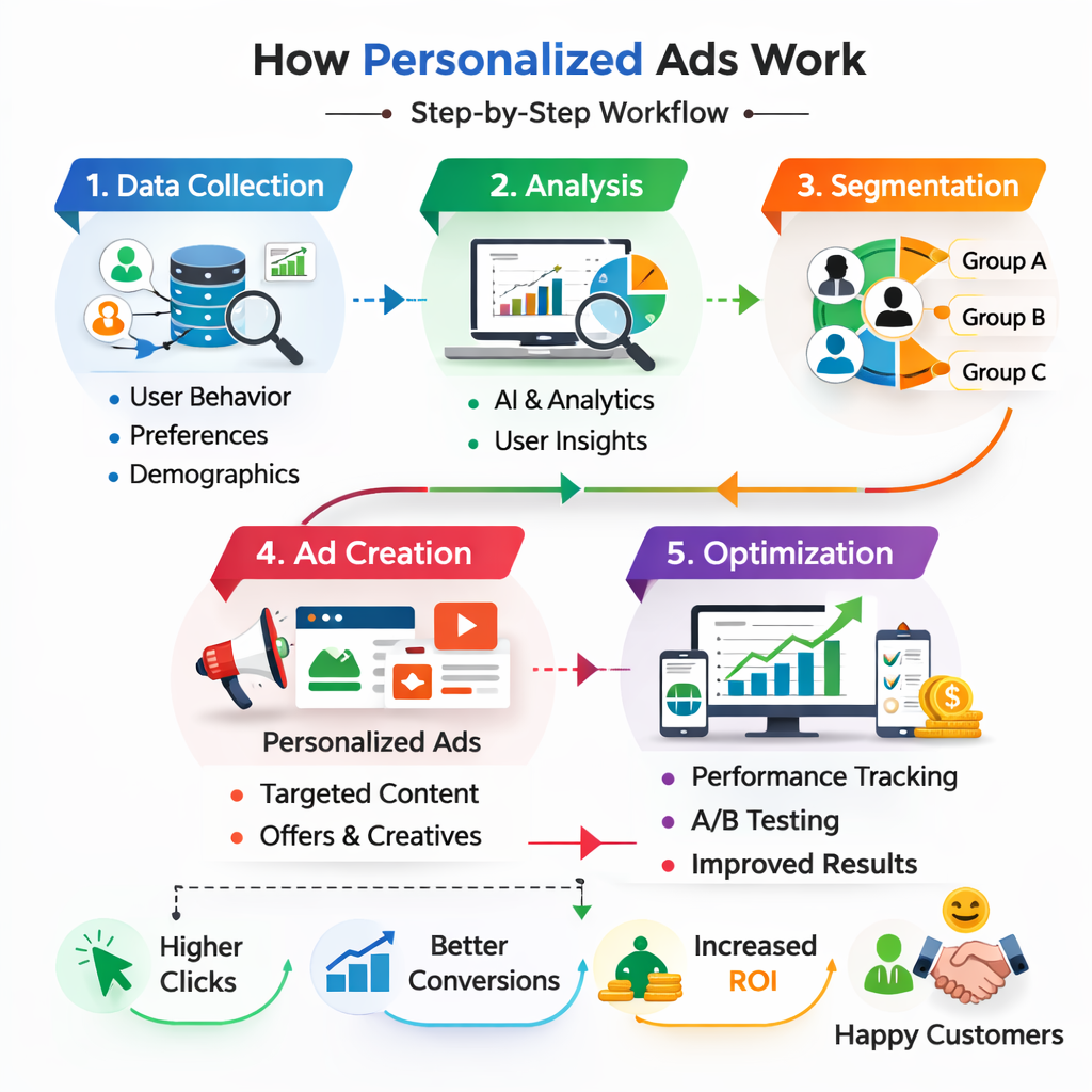 Workflow showing how AI creates personalized ads step by step