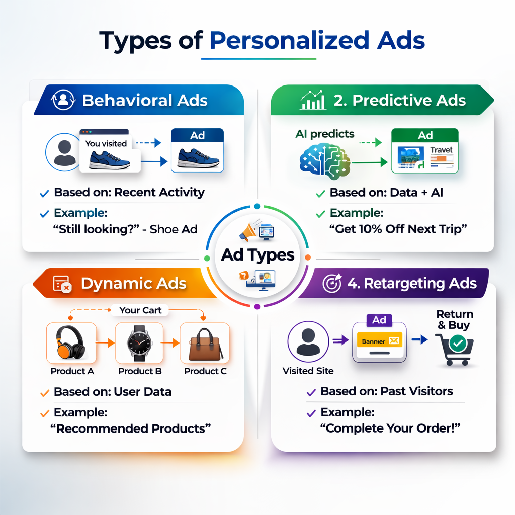 Comparison illustration of different AI personalized ad types