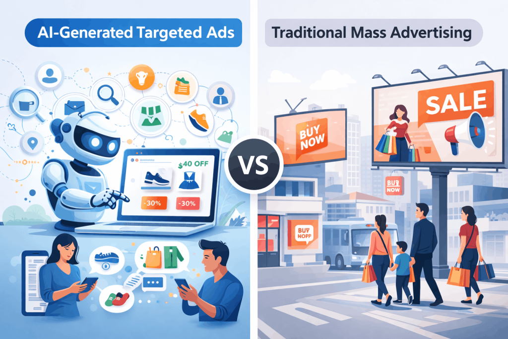 Comparison between AI personalized advertising and traditional ads