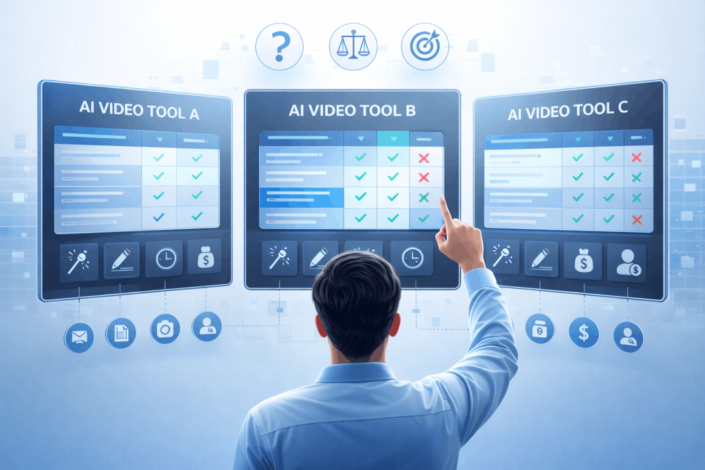 User comparing different AI video generator tools
