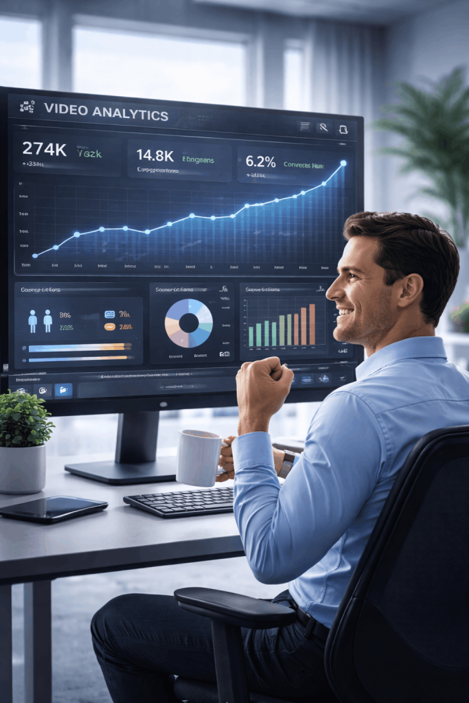 Creator analyzing successful AI generated video results