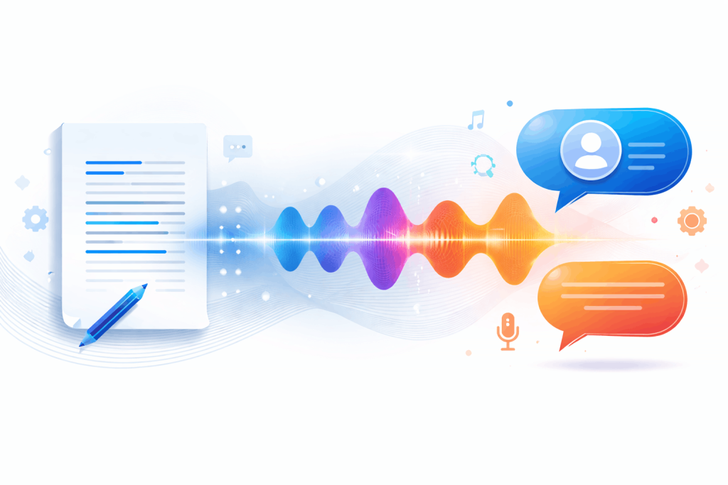 Illustration of text converting into voice using AI