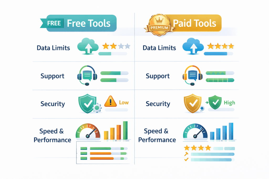 Comparison chart of free and paid AI tools
