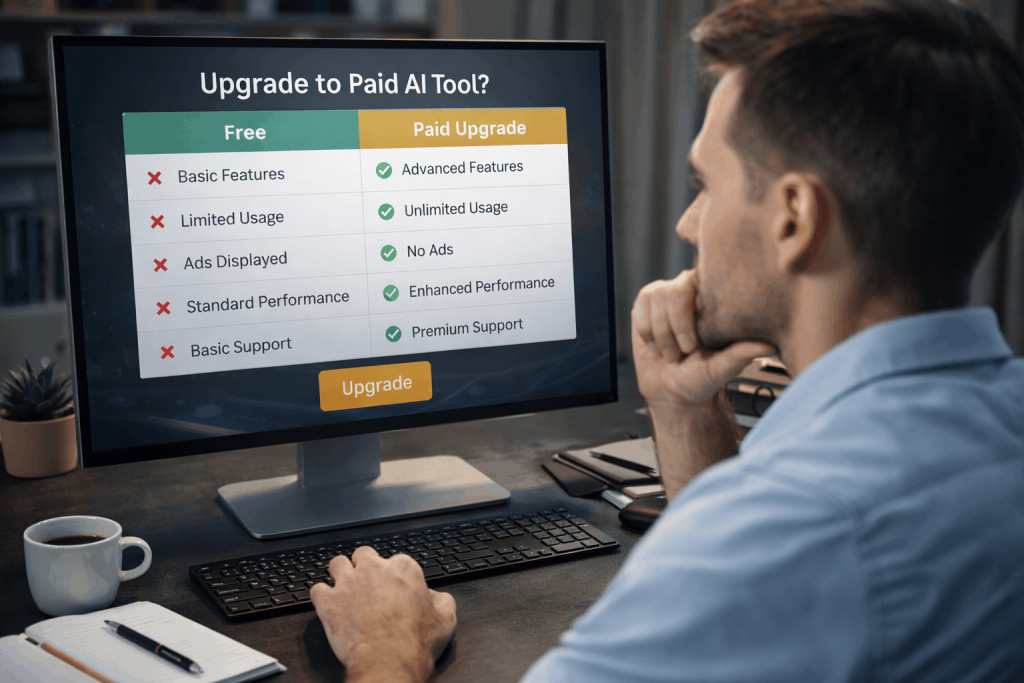 User deciding to upgrade AI tool plan