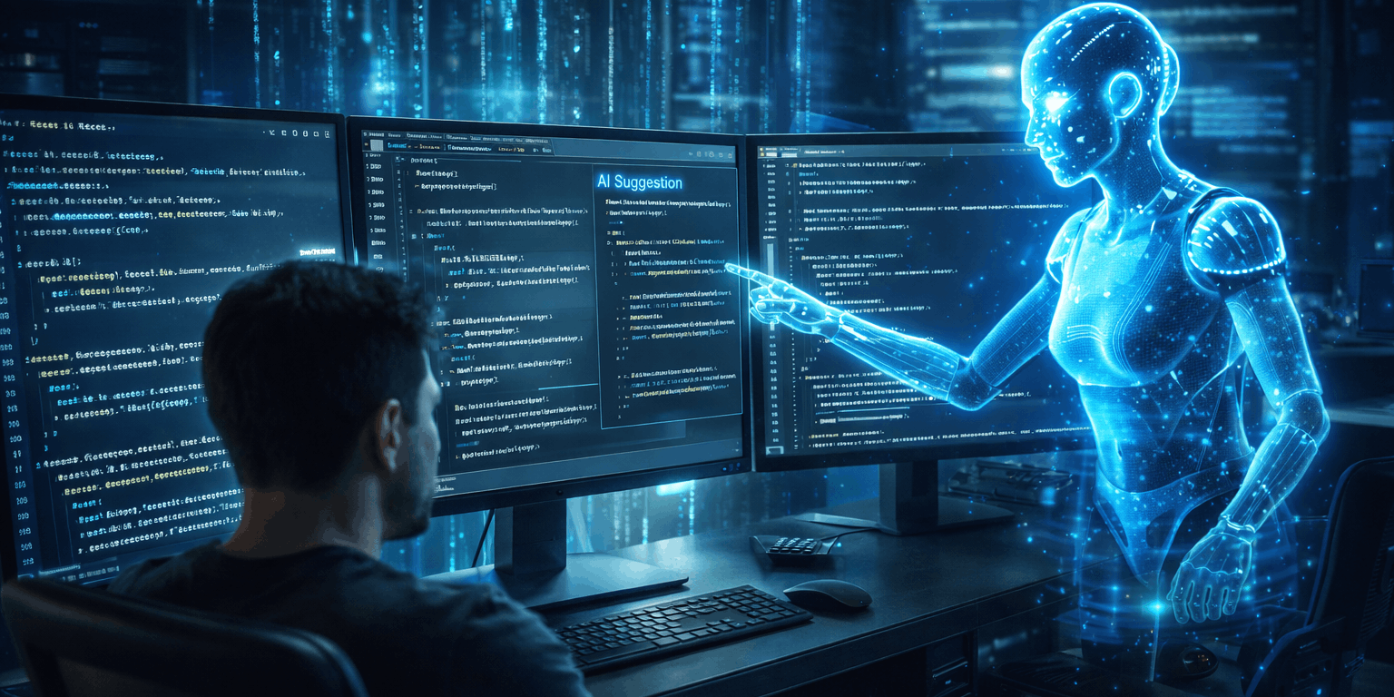 AI coding assistant helping programmer write code