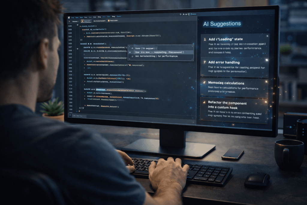 Developer using AI tool for coding assistance