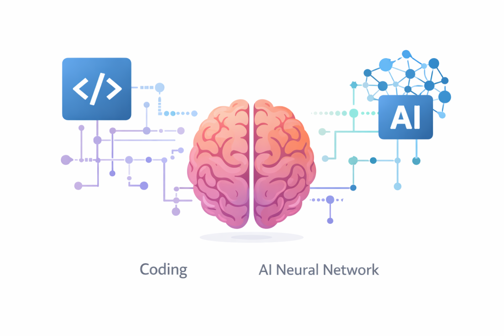 Illustration of AI helping with programming tasks